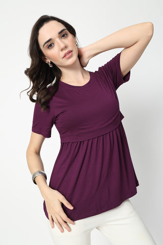 Plum Maternity Zipless Feeding Gathered Top