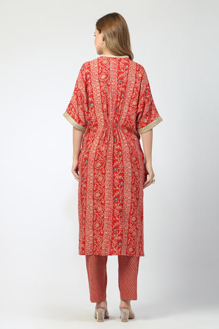 Maternity All Over Printed Zipless Feeding Kurta Set - Red