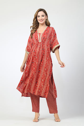 Maternity All Over Printed Zipless Feeding Kurta Set - Red