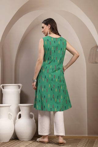 Ikat Sleeveless Zipless Maternity Kurta - Green