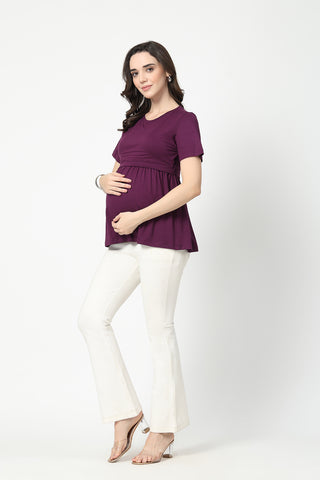 Plum Maternity Zipless Feeding Gathered Top