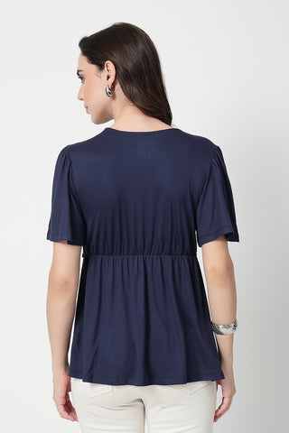 Feeding top with in-built bra - Navy
