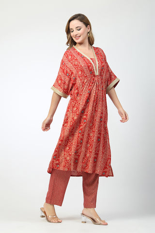 Maternity All Over Printed Zipless Feeding Kurta Set - Red