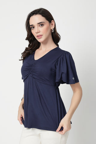 Feeding top with in-built bra - Navy