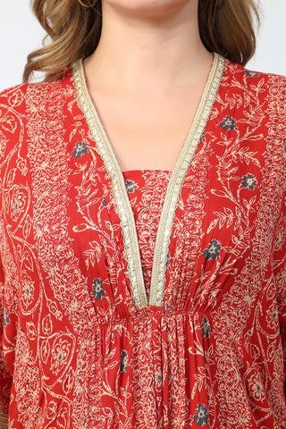 Maternity All Over Printed Zipless Feeding Kurta Set - Red