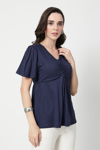 Feeding top with in-built bra - Navy