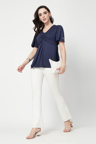 Feeding top with in-built bra - Navy