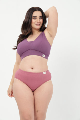 Sera Broad-Rib Bra & Panty Set - (Purple & Blush)