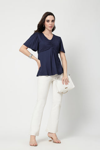 Feeding top with in-built bra - Navy