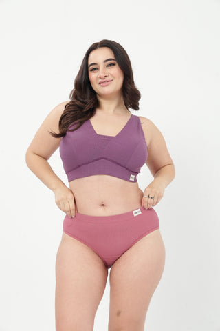 Sera Broad-Rib Bra & Panty Set - (Purple & Blush)