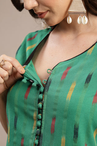 Ikat Sleeveless Zipless Maternity Kurta - Green