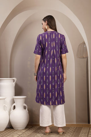 Ikat Zipless Maternity Kurta - Indigo Blue