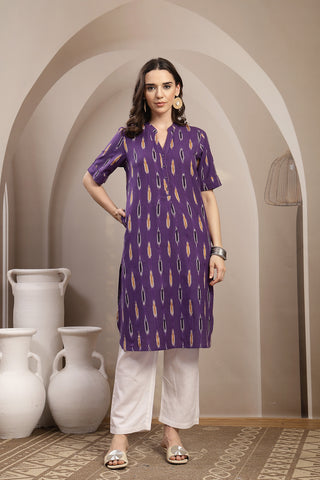 Ikat Zipless Maternity Kurta - Indigo Blue