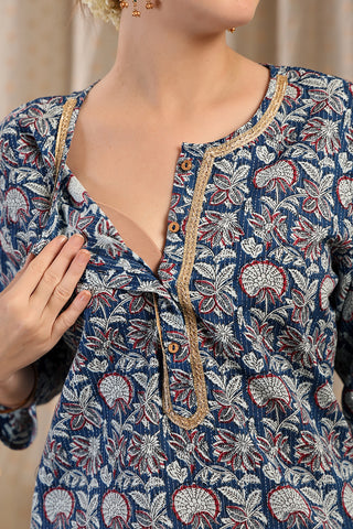 Model wearing Multi Top; garment provides coverage and fit for a changing body.