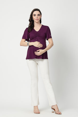 Feeding top with in-built bra - Plum