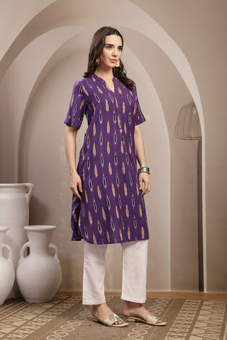 Ikat Zipless Maternity Kurta - Indigo Blue