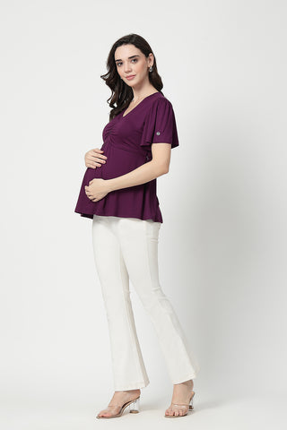 Feeding top with in-built bra - Plum