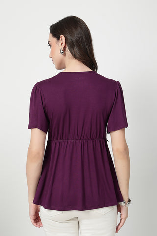 Feeding top with in-built bra - Plum