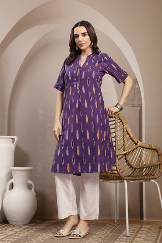 Ikat Zipless Maternity Kurta - Indigo Blue