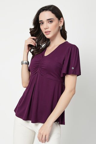 Feeding top with in-built bra - Plum