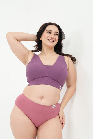 Sera Broad-Rib Bra & Panty Set - (Purple & Blush)