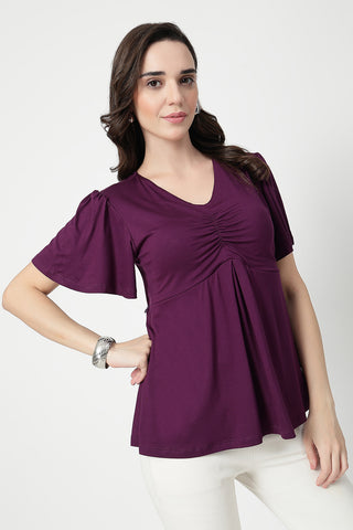 Feeding top with in-built bra - Plum