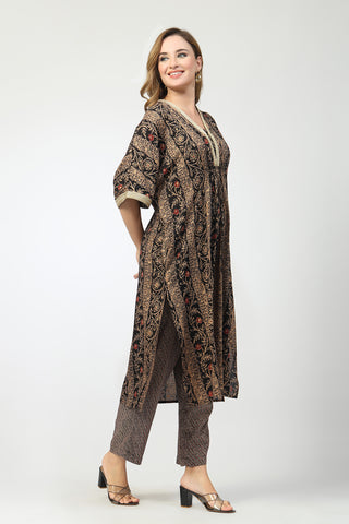 Maternity All Over Printed Zipless Feeding Kurta Set - Black