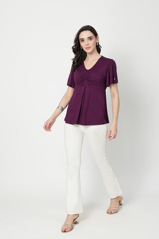 Feeding top with in-built bra - Plum