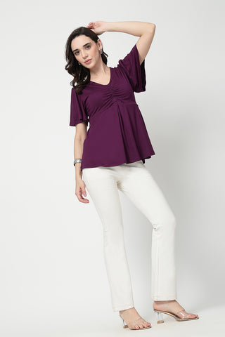 Feeding top with in-built bra - Plum