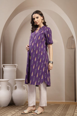 Ikat Zipless Maternity Kurta - Indigo Blue