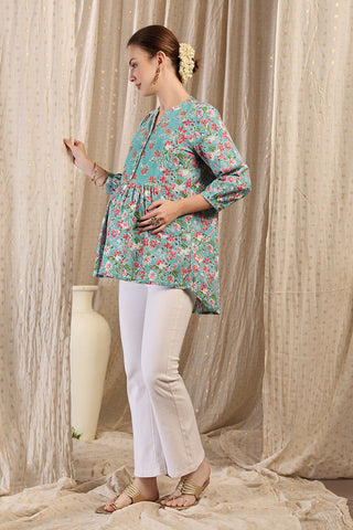 Interior view of Maternity Zipless Feeding Peplum Top - Mint showing Zipless.