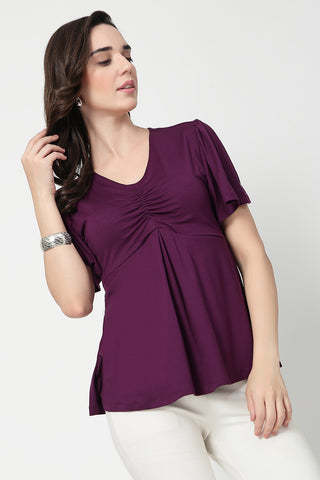 Feeding top with in-built bra - Plum