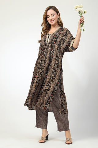 Maternity All Over Printed Zipless Feeding Kurta Set - Black