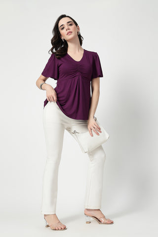 Feeding top with in-built bra - Plum