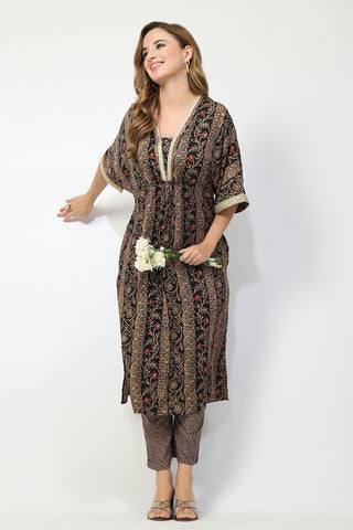 Maternity All Over Printed Zipless Feeding Kurta Set - Black