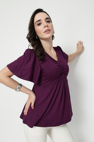 Feeding top with in-built bra - Plum