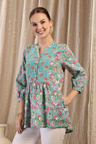 Maternity Zipless Feeding Peplum Top - Mint in mint-green made with soft Cotton fabric.