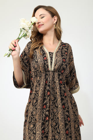 Maternity All Over Printed Zipless Feeding Kurta Set - Black