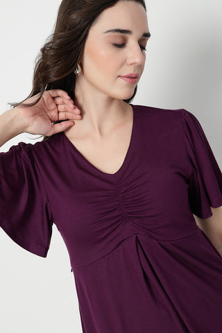 Feeding top with in-built bra - Plum