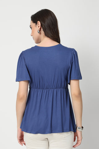 Feeding top with in-built bra - Denim Blue