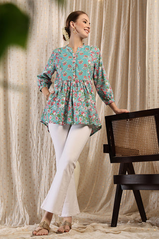 Maternity Zipless Feeding Peplum Top - Mint shown from alternate angle, highlighting comfort for all-day wear.