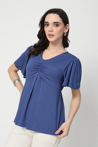 Feeding top with in-built bra - Denim Blue