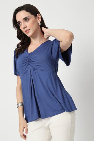 Feeding top with in-built bra - Denim Blue