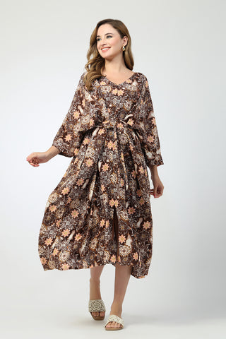 Maternity Concealed Zip Feeding Kaftan - Brown