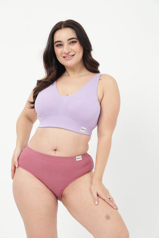 Sera Fine-Rib Bra & Panty Set - (Lavender & Blush)