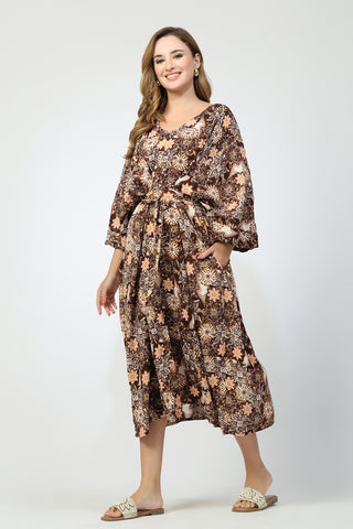 Maternity Concealed Zip Feeding Kaftan - Brown