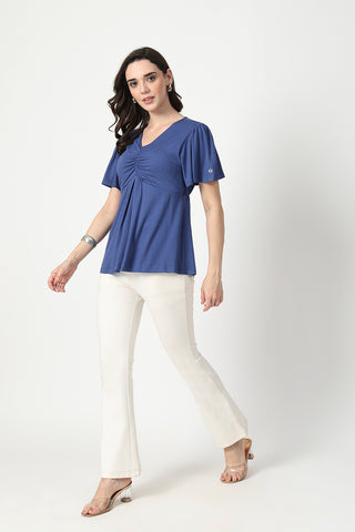 Feeding top with in-built bra - Denim Blue