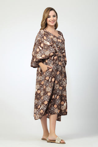 Maternity Concealed Zip Feeding Kaftan - Brown