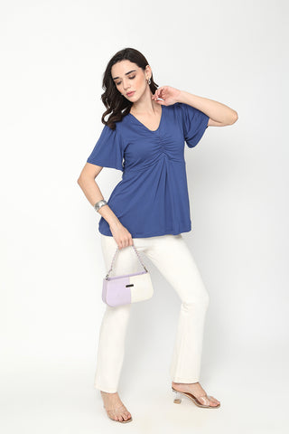 Feeding top with in-built bra - Denim Blue