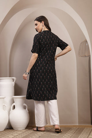 Ikat Zipless Maternity Kurta - Black